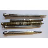 'Antique' propelling pencils: to include two Samuel Mordan & Co, one silver cased 'Everpoint',