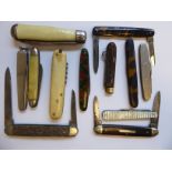 Twelve various late 19th and early 20thC pen/pocket knives: to include twin blade examples from