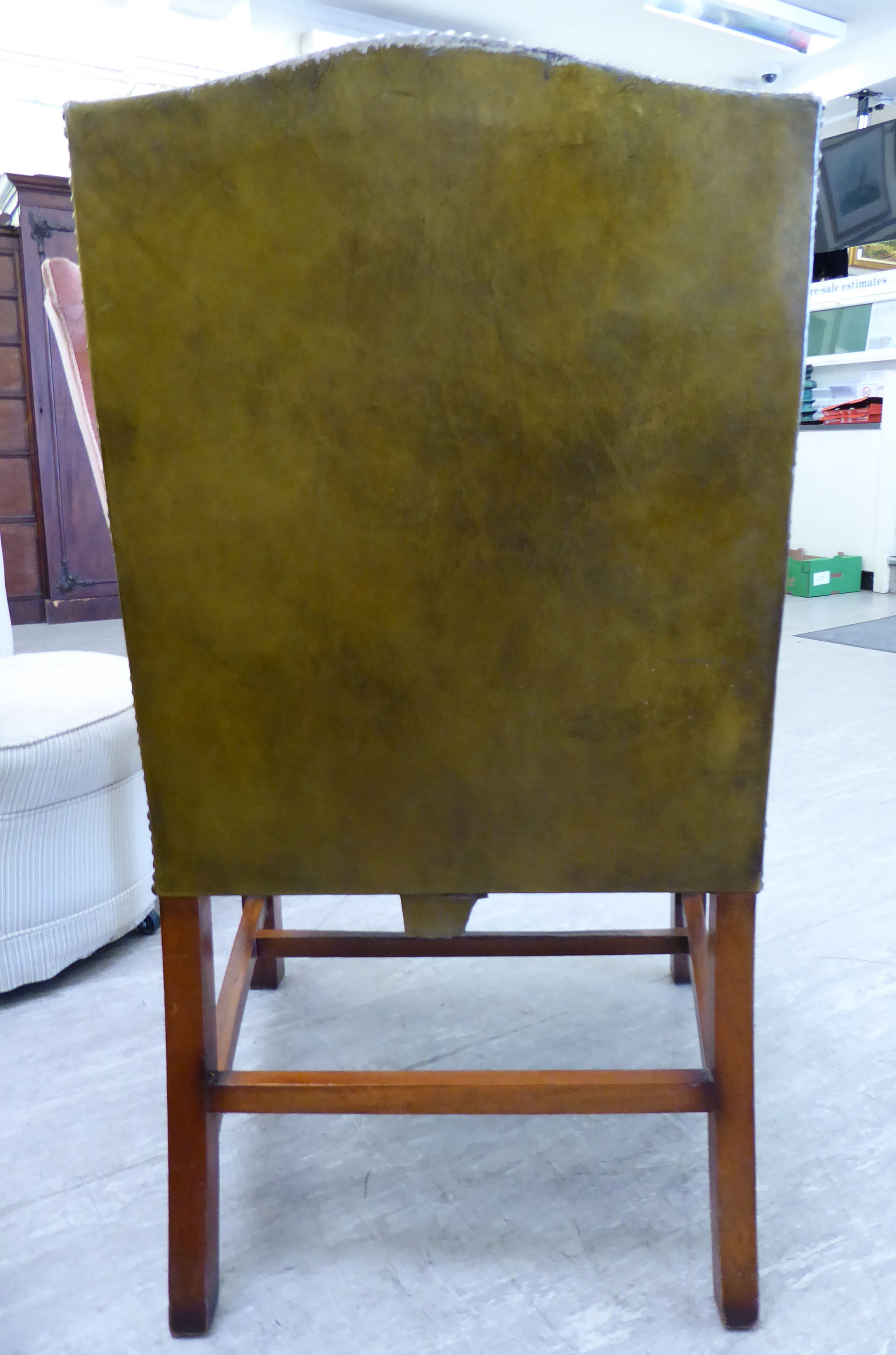 A modern Gainsborough design mahogany finished desk chair, stud upholstered in green hide, - Image 3 of 3