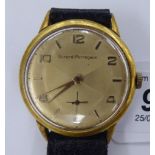 A Girard-Perregaux stainless steel and gilt cased wristwatch with a gilt baton and Arabic dial,