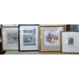 Framed pictures and prints: to include Helena Fisher - a sleeping puppy monochrome print bears a