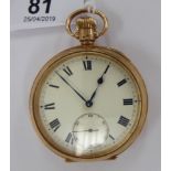 A 1920s 9ct gold cased open face pocket watch with a Roman dial 11