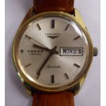 A Longines Admiral yellow metal plated and stainless steel cased wristwatch,