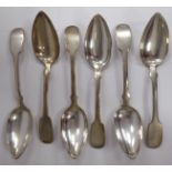 A set of six German Posen silver coloured metal fiddle pattern tablespoons stamped 800