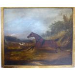 Late 19thC British School - an equestrian scene in a landscape with a runaway coach horse in the