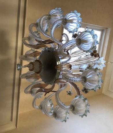 A Murano twelve branch opaque glass chandelier with a floral encrusted central column and - Image 5 of 5