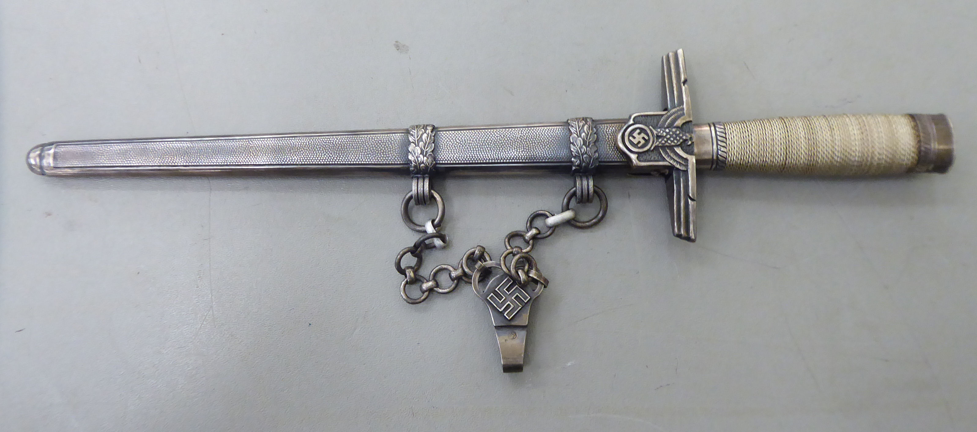 A German Hitler Youth Leader dagger, the wire bound handle with emblems on the crossguard, - Image 2 of 6