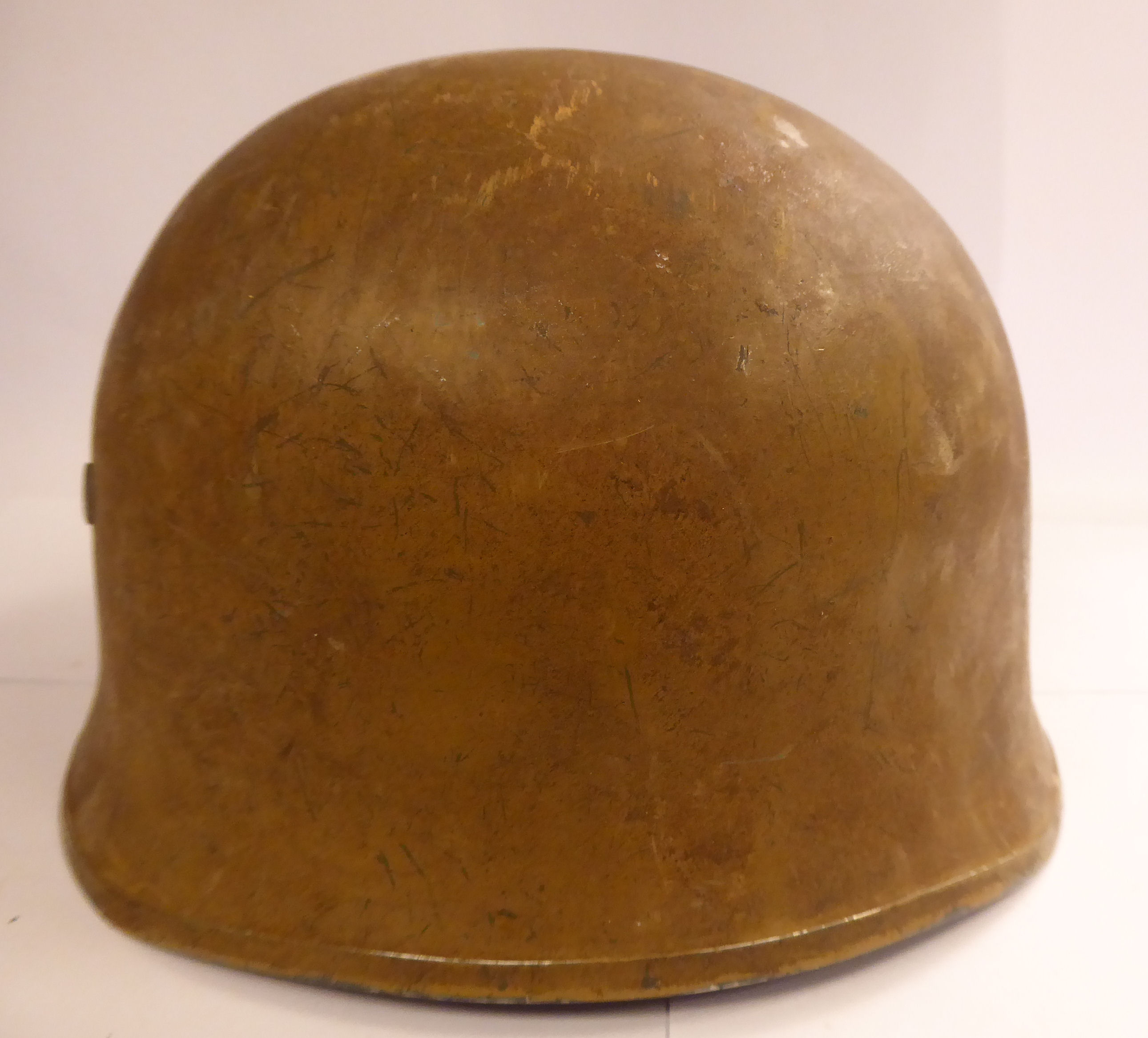 A German brown painted parachutist's helmet with a hide lining and chinstrap (Please Note: this - Image 5 of 8