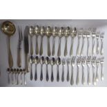 Early 20thC Italian silver coloured metal flatware, comprising matching sets of nine table forks,