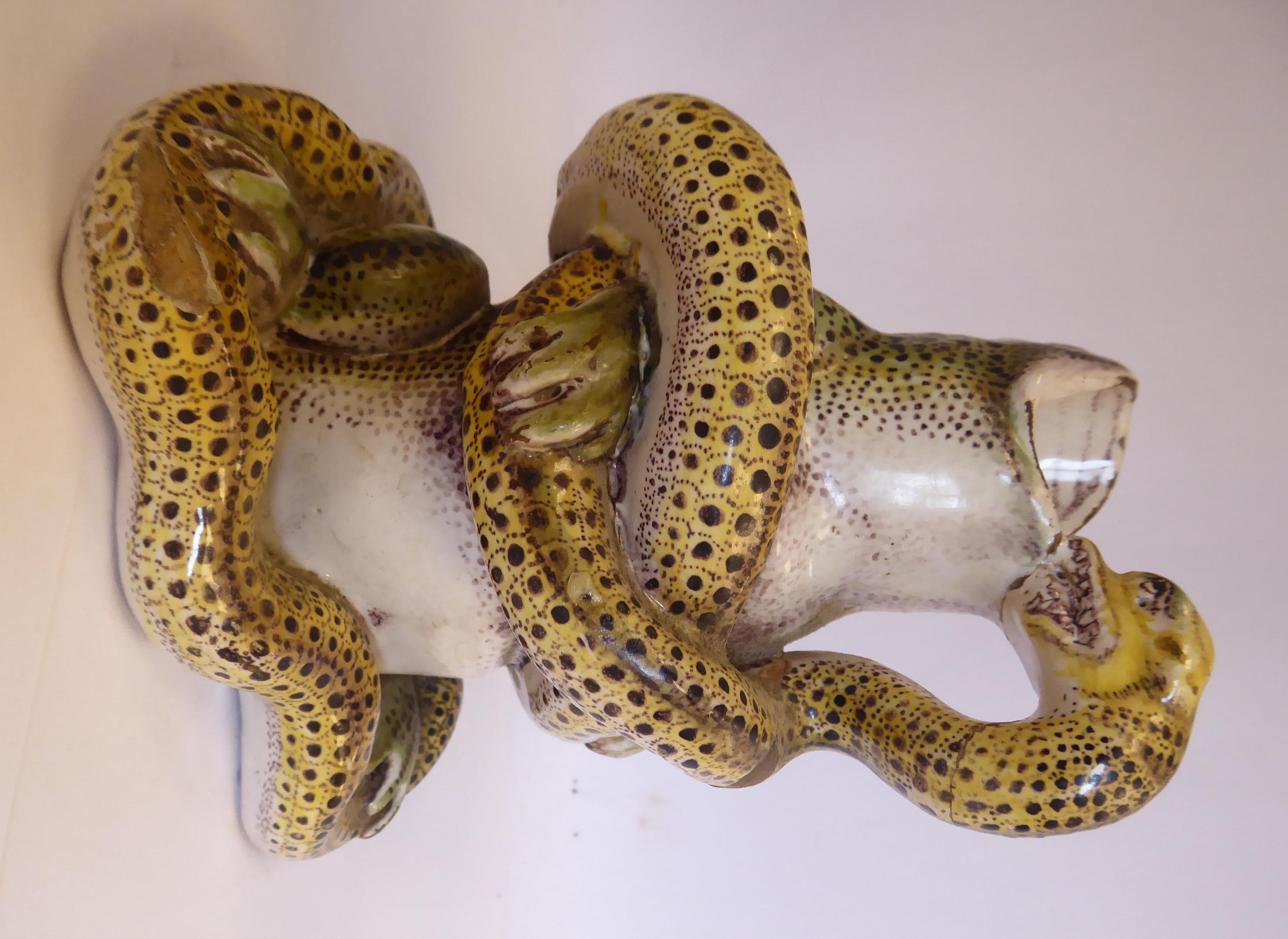 A late 19thC Continental glazed earthenware model, a toad under attack by a python 6. - Image 3 of 6