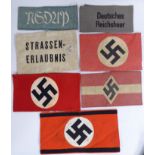 Seven various German military related printed/embroidered fabric armbands: to include some bearing
