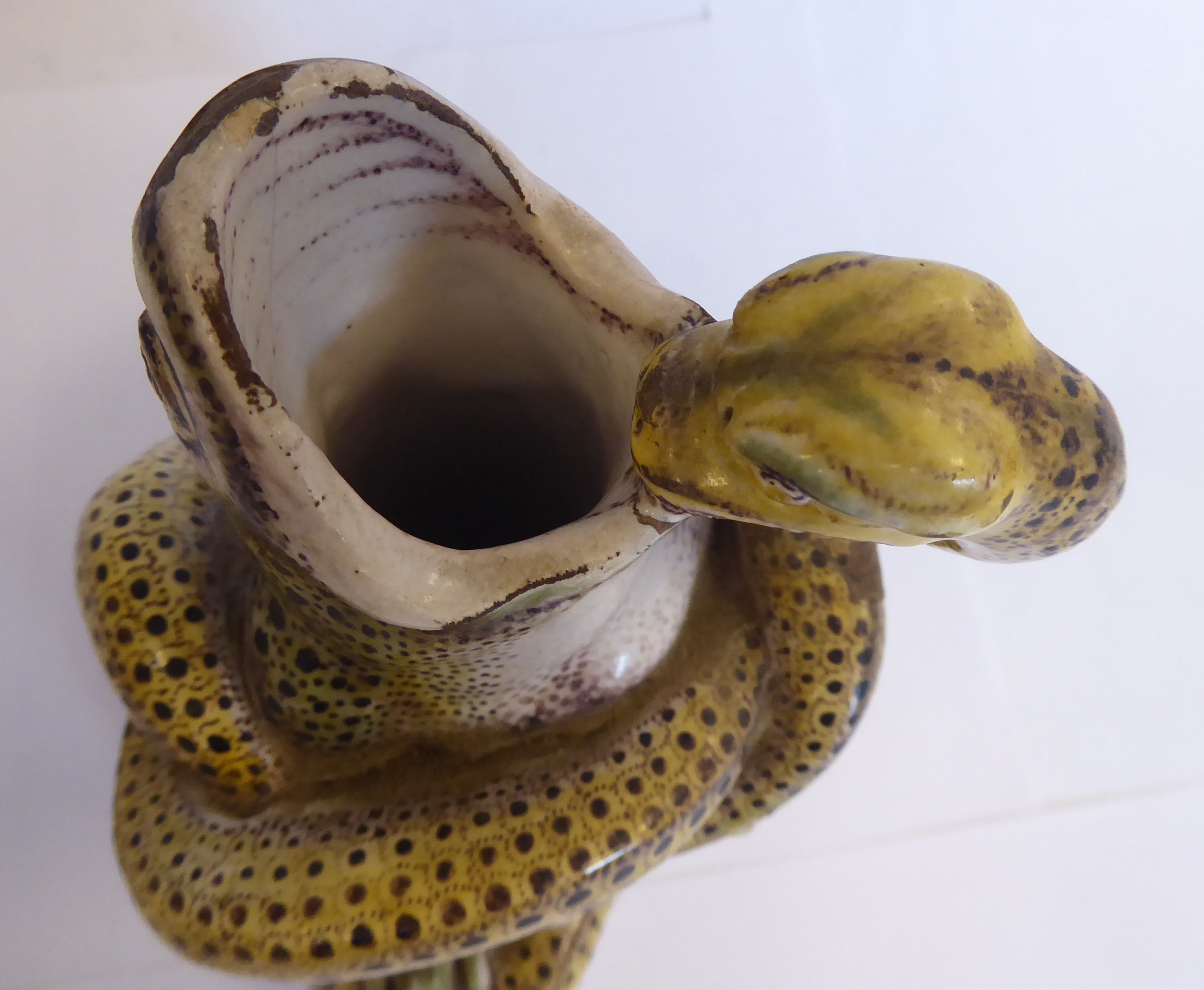 A late 19thC Continental glazed earthenware model, a toad under attack by a python 6. - Image 4 of 6