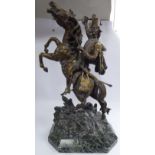 G Omerth - a gilt bronze figure, a mounted French cavalryman, on a rearing horse,