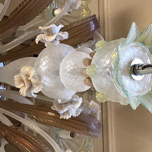 A Murano twelve branch opaque glass chandelier with a floral encrusted central column and - Image 4 of 5