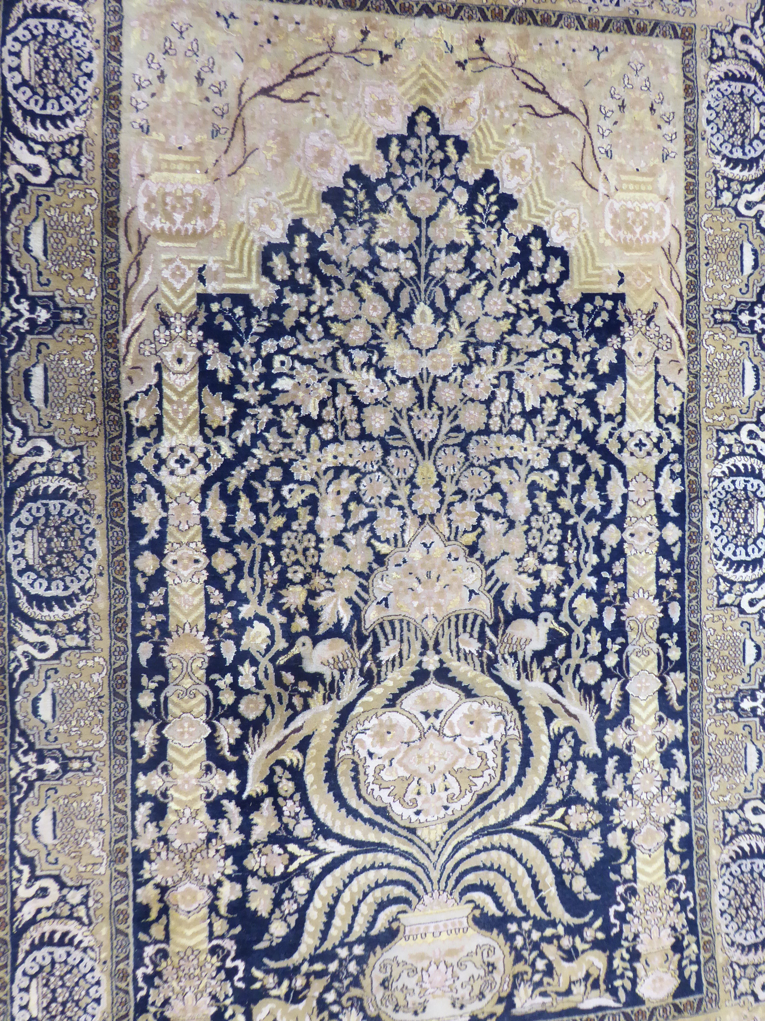 An Oriental part silk prayer rug, decorated with a vase of flowers, - Image 2 of 3