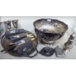 Silver plated tableware: to include a punch bowl with lion mask ring handles 12.