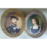A pair of head and shoulders portrait miniatures,