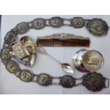 Silver, silver plate and white metalware: to include a belt,