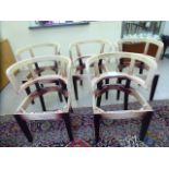 A set of five Ralph Lauren 'Cliff House' mahogany tub chair frames, raised on square,
