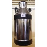 A modern stainless steel milk churn with a swing handle 16''h CA