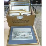 Thirteen framed 19th and early 20thC engravings: to include after WL Wyllie - 'The Cowes Week' a