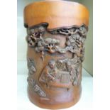 A 20thC Japanese carved bamboo pot,