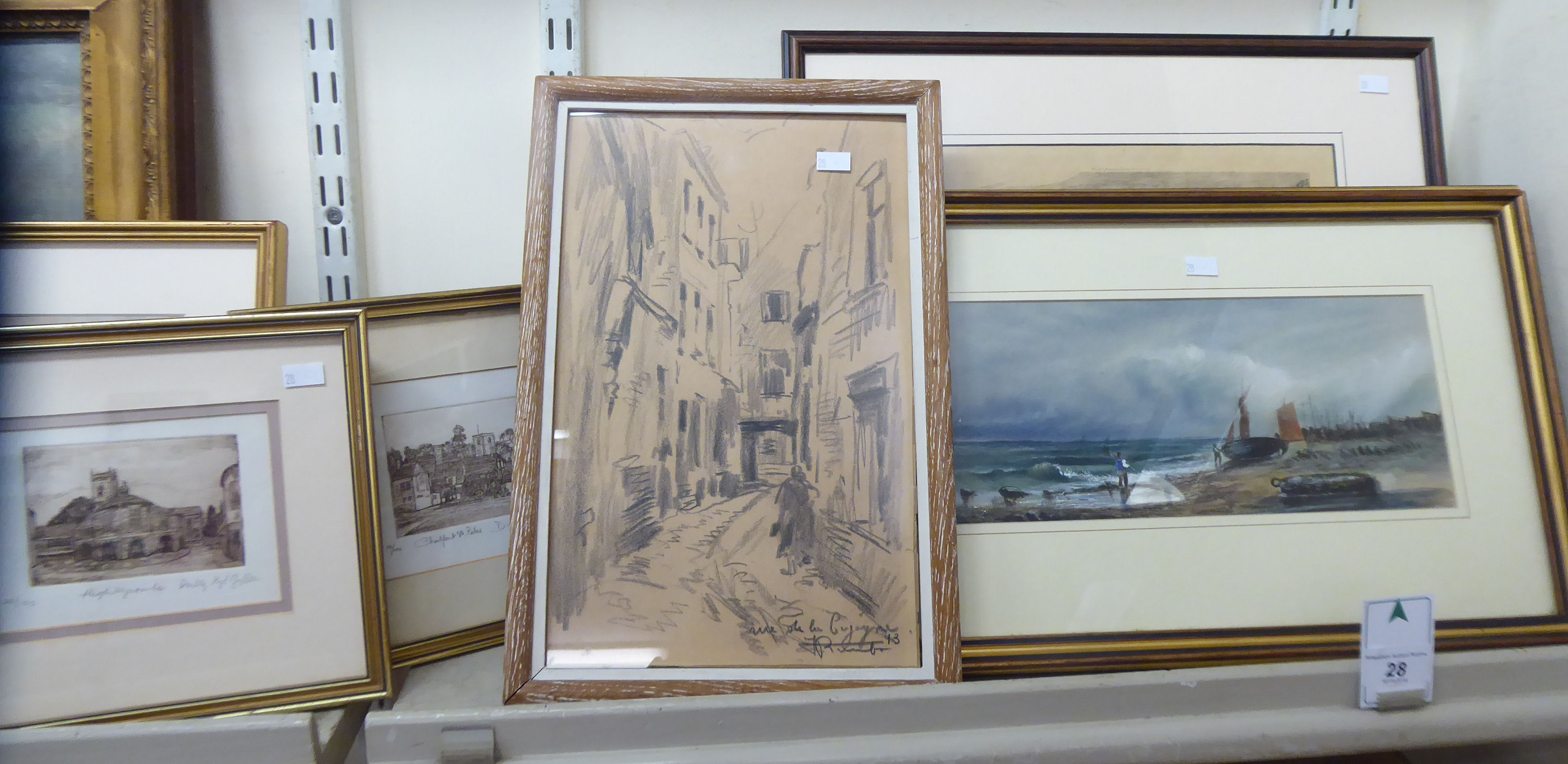 Pictures: to include an early 20thC coastal view with fishermen landing their catch watercolour