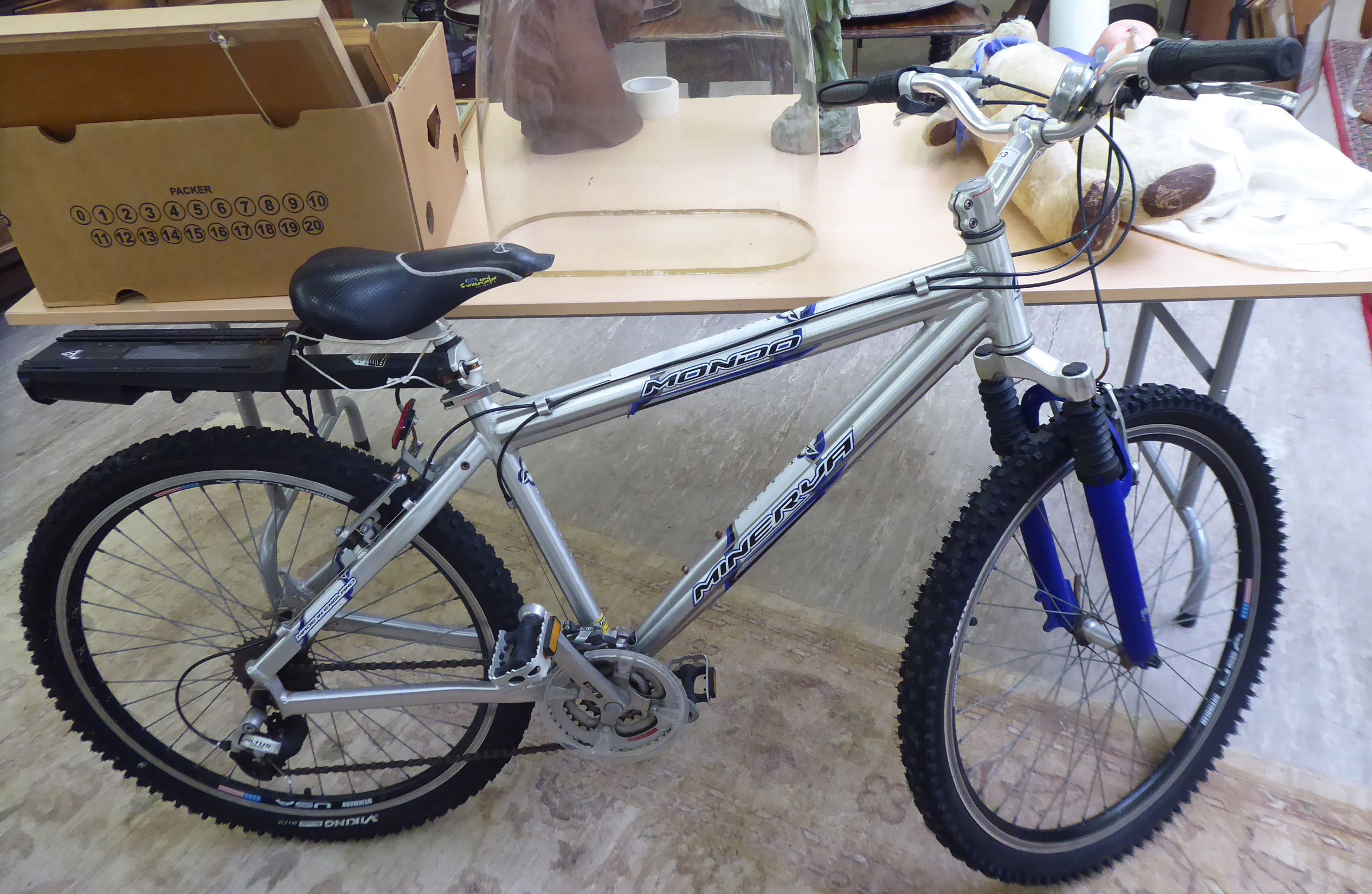A Mineraw mountain bike with sprung forks,