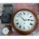 A mixed lot: to include a Victorian style mahogany cased wall clock with a painted Roman dial
