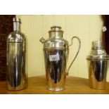 Three silver plated cocktail shakers: to include an example produced for Harrods 10''h F