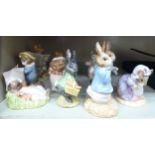 Ten Beatrix Potter china figures: to include a Royal Albert 'Mrs Tiggy Winkle' 3.