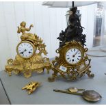 Clocks: to include a late 19thC gilded spelter mantel clock,