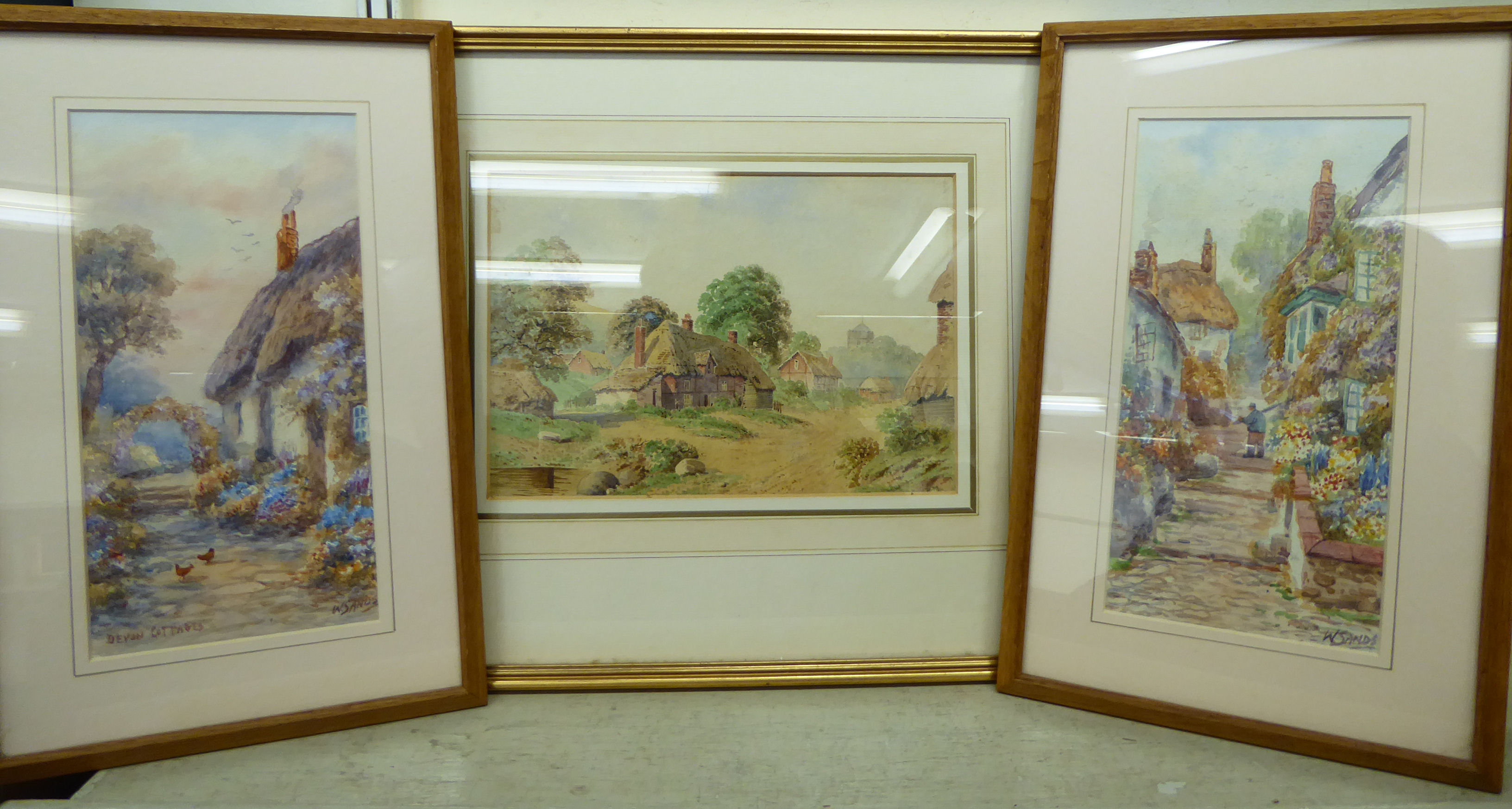 Four early 20thC West Country studies: to include W Sands - a pair of Devonshire cottage scenes