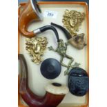 A mixed lot: to include a novelty smoker's pipe; and a 19thC two part,