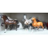 Seven china horses: to include Royal Doulton and Beswick 4''-9''h OS6