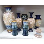 Royal Doulton and Doulton Lambeth stoneware vases: to include a pair of ovoid form,