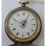 A silver cased full hunter pocket watch with engraved ornament,
