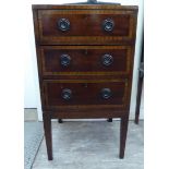 An Edwardian crossbanded mahogany, three drawer pedestal canteen chest (only), raised on square,