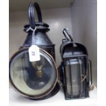 Two dissimilar early 20thC railway lamps, viz.