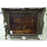 Late 19thC British School - a family gathering by an open fireplace oil on canvas 12.5'' x 16.