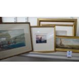 Five framed marine pictures: to include Ada C Smith - a shoreline scene with moored sailing and