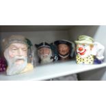 Four Royal Doulton china character jugs: to include 'The Clown' modelled by Stanley James Taylor