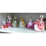 Six Royal Doulton china figures: to include 'Victoria' HN247 6''h;