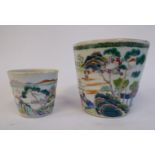 A late 19thC Chinese porcelain pot of tapered form, decorated with figures and building,