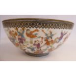 A mid 20thC Chinese porcelain bowl, decorated with multiple figures bears a seal mark 2.75''h 6.