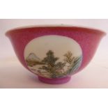 A mid 20thC Chinese porcelain bowl, decorated in panels with landscapes,