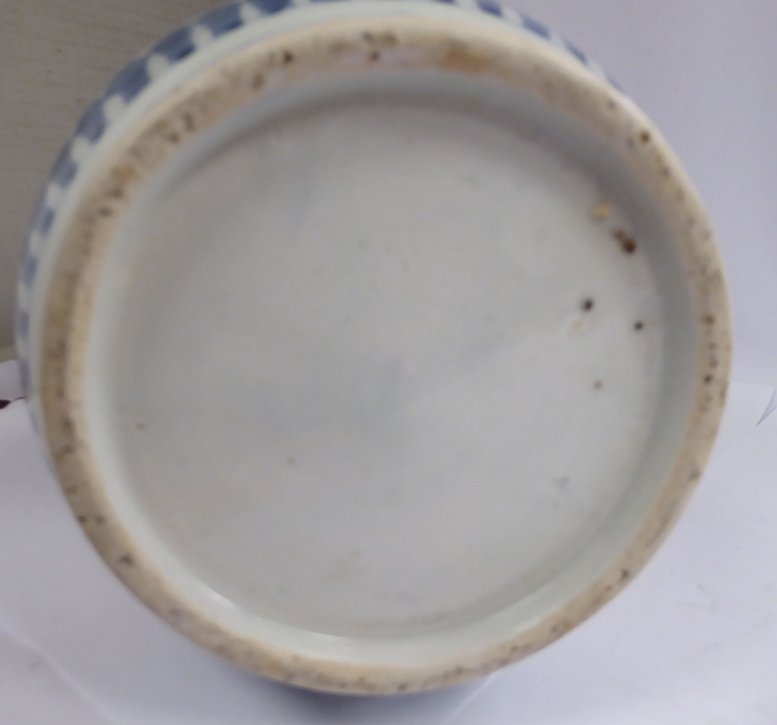 A late 19thC Japanese porcelain vase of bulbous form, the wide, straight neck having opposing, - Image 6 of 6