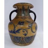 A late 19thC brown, green and blue glazed stoneware vase of bulbous form, having a narrow neck,