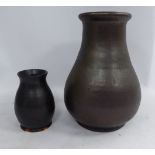 An early 20thC S&E Collier Silchesterware textured chocolate brown glazed terracotta vase of