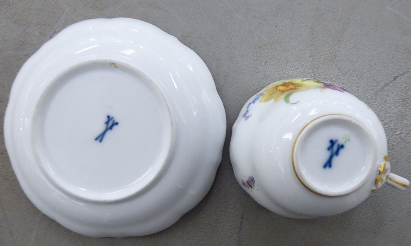 A set of four early 20thC Meissen porcelain coffee cups and saucers, - Image 2 of 2